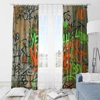 Yeah Nah Graffiti Skull New Zealand Slang Window Curtain Kiwi Grunge Brick Wall and Bold Urban Street Art