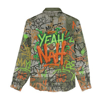 Yeah Nah Graffiti Skull New Zealand Slang Women Casual Shirt Kiwi Grunge Brick Wall and Bold Urban Street Art