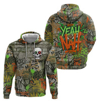 Yeah Nah Graffiti Skull New Zealand Slang Zip Hoodie Kiwi Grunge Brick Wall and Bold Urban Street Art