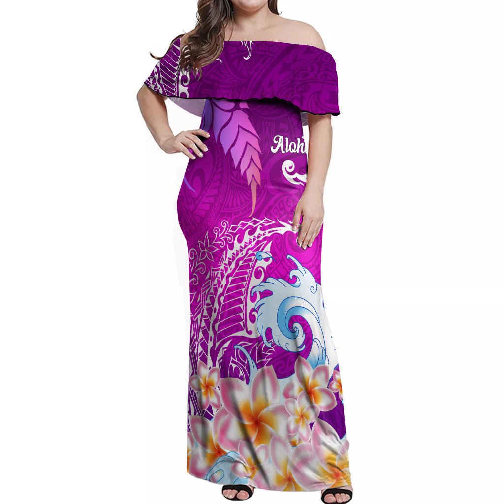 Hawaii Plumeria Flower Off Shoulder Maxi Dress Plumeria FLowers And Polynesian Pattern TS04 Women Gradient - Polynesian Pride