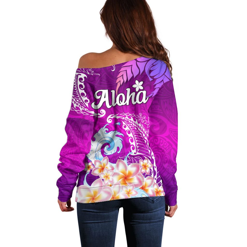 Hawaii Plumeria Flower Off Shoulder Sweater Plumeria FLowers And Polynesian Pattern TS04 - Polynesian Pride
