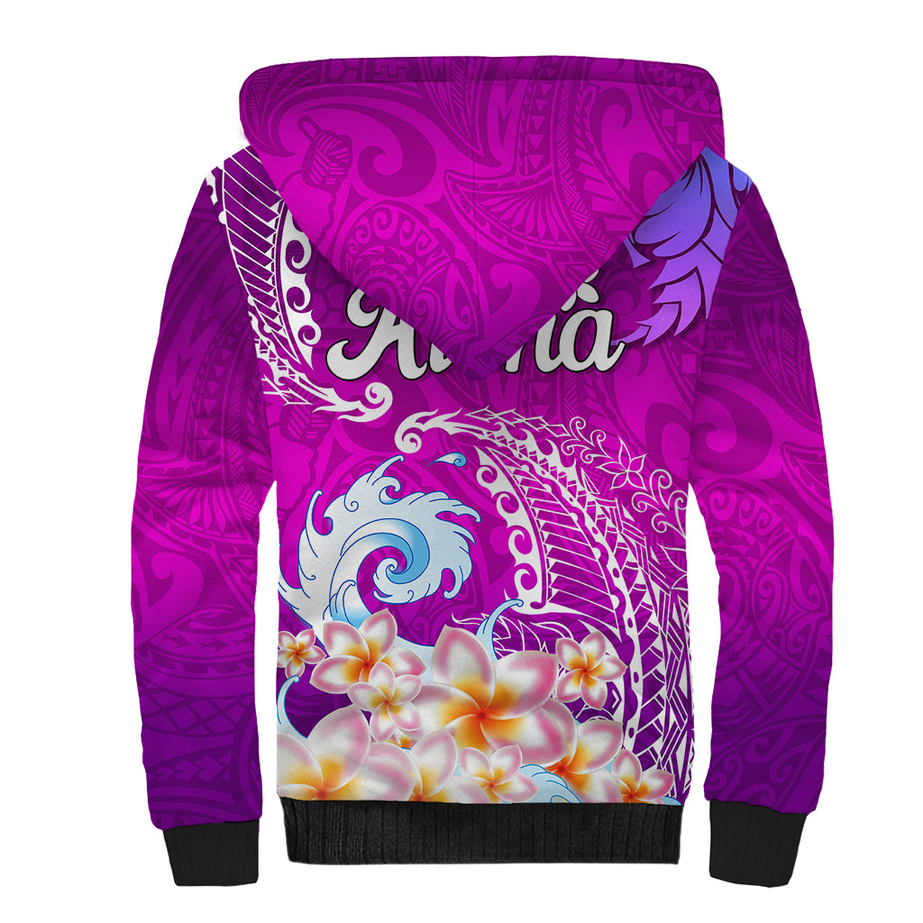 Hawaii Plumeria Flower Sherpa Hoodie Plumeria FLowers And Polynesian Pattern TS04 - Polynesian Pride