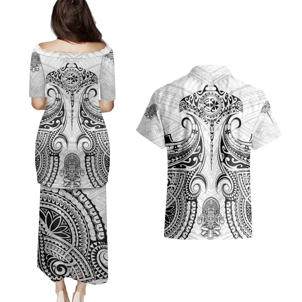 Hawaii Polynesian Couples Matching Puletasi Dress and Hawaiian Shirt Warrior symbol TS04 - Polynesian Pride