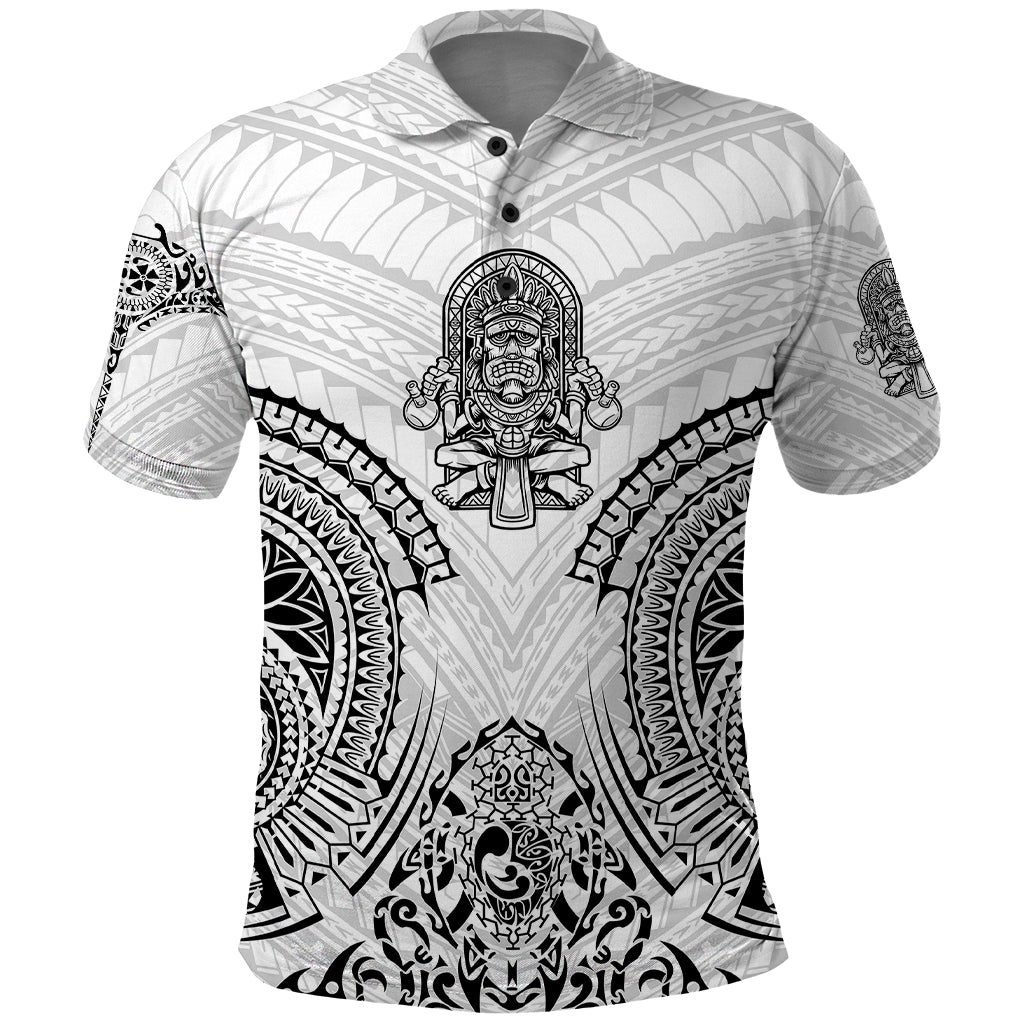 Hawaii Polynesian Polo Shirt Warrior symbol TS04 White - Polynesian Pride