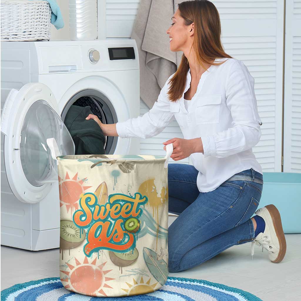 NZ Slang Sweet As Kiwi Shaka Sign Laundry Basket New Zealand Surfboards Sun and Tropical Beach Retro
