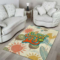 NZ Slang Sweet As Kiwi Shaka Sign Area Rug New Zealand Surfboards Sun and Tropical Beach Retro