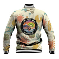 NZ Slang Sweet As Kiwi Shaka Sign Baseball Jacket New Zealand Surfboards Sun and Tropical Beach Retro
