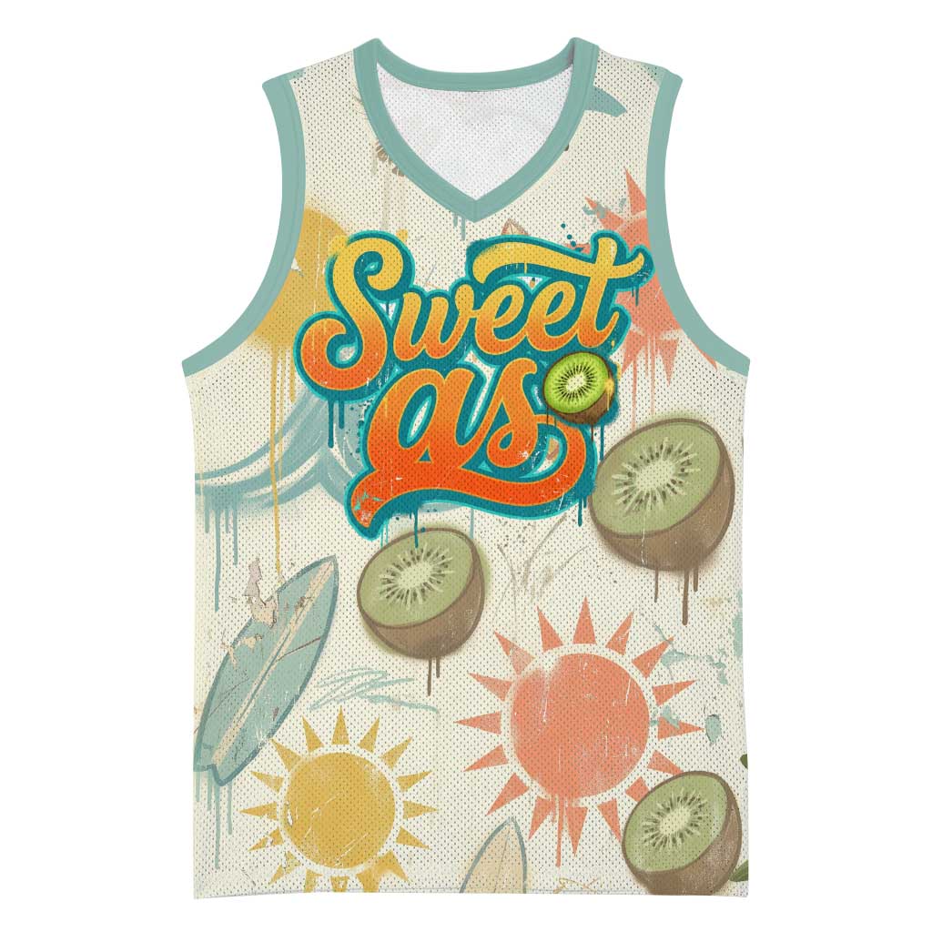 NZ Slang Sweet As Kiwi Shaka Sign Basketball Jersey New Zealand Surfboards Sun and Tropical Beach Retro