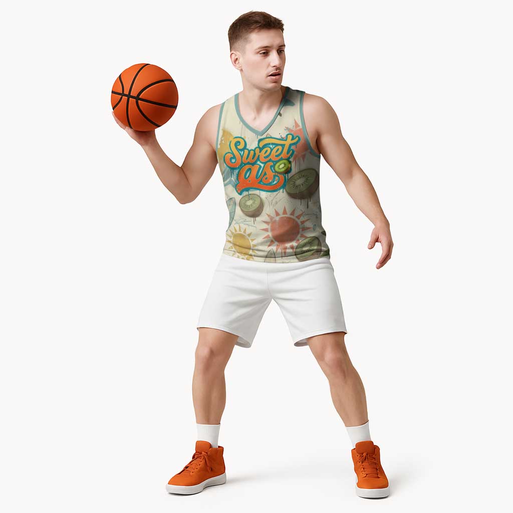 NZ Slang Sweet As Kiwi Shaka Sign Basketball Jersey New Zealand Surfboards Sun and Tropical Beach Retro