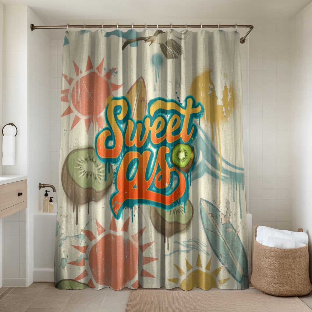 NZ Slang Sweet As Kiwi Shaka Sign Bathroom Set New Zealand Surfboards Sun and Tropical Beach Retro