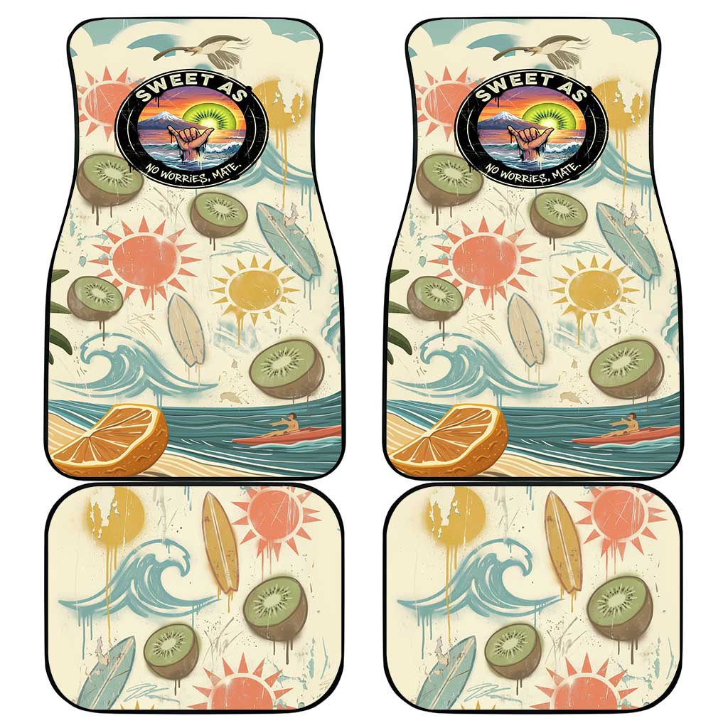 NZ Slang Sweet As Kiwi Shaka Sign Car Mats New Zealand Surfboards Sun and Tropical Beach Retro
