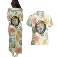 NZ Slang Sweet As Kiwi Shaka Sign Couples Matching Puletasi and Hawaiian Shirt New Zealand Surfboards Sun and Tropical Beach Retro