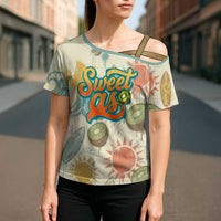 NZ Slang Sweet As Kiwi Shaka Sign Cross Shoulder Shirt New Zealand Surfboards Sun and Tropical Beach Retro