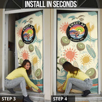 NZ Slang Sweet As Kiwi Shaka Sign Door Cover New Zealand Surfboards Sun and Tropical Beach Retro