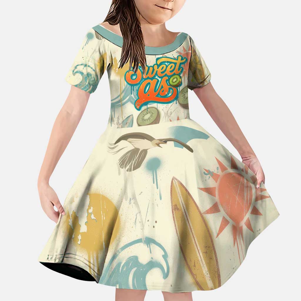 NZ Slang Sweet As Kiwi Shaka Sign Family Matching Long Sleeve Bodycon Dress and Hawaiian Shirt New Zealand Surfboards Sun and Tropical Beach Retro