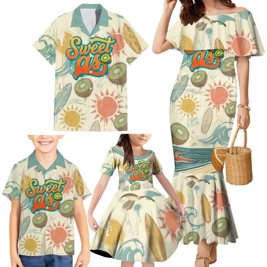 NZ Slang Sweet As Kiwi Shaka Sign Family Matching Mermaid Dress and Hawaiian Shirt New Zealand Surfboards Sun and Tropical Beach Retro