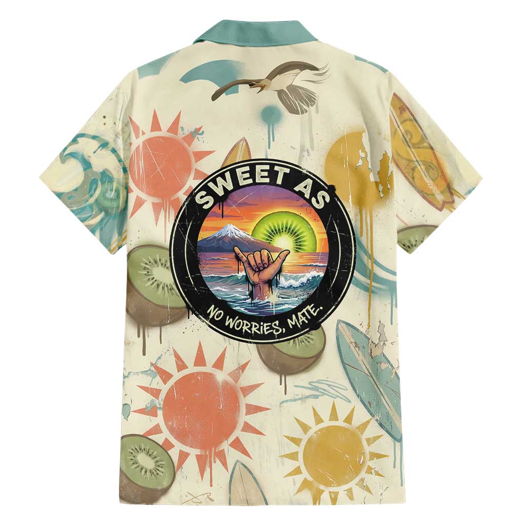 NZ Slang Sweet As Kiwi Shaka Sign Family Matching Off The Shoulder Long Sleeve Dress and Hawaiian Shirt New Zealand Surfboards Sun and Tropical Beach Retro