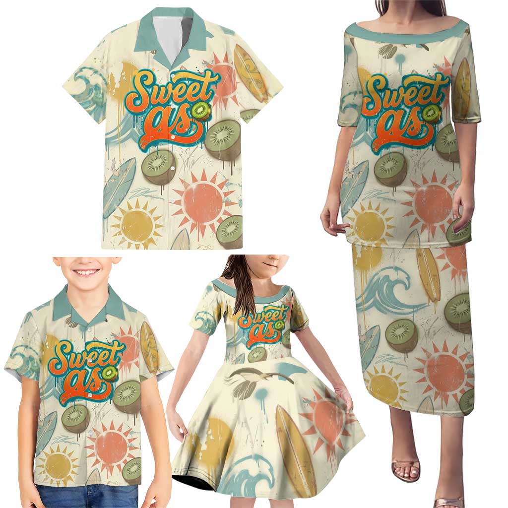 NZ Slang Sweet As Kiwi Shaka Sign Family Matching Puletasi and Hawaiian Shirt New Zealand Surfboards Sun and Tropical Beach Retro