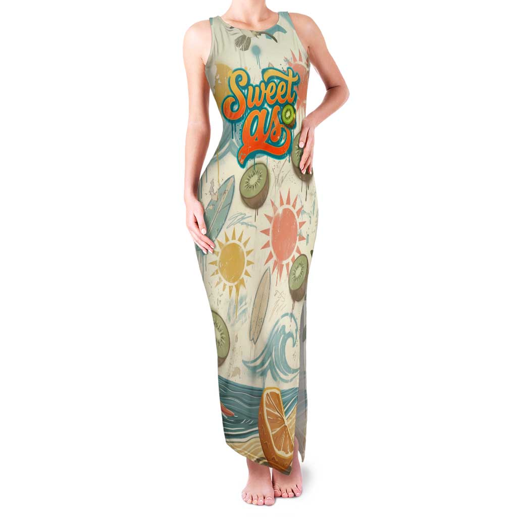 NZ Slang Sweet As Kiwi Shaka Sign Family Matching Tank Maxi Dress and Hawaiian Shirt New Zealand Surfboards Sun and Tropical Beach Retro