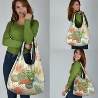 NZ Slang Sweet As Kiwi Shaka Sign Grocery Bag New Zealand Surfboards Sun and Tropical Beach Retro
