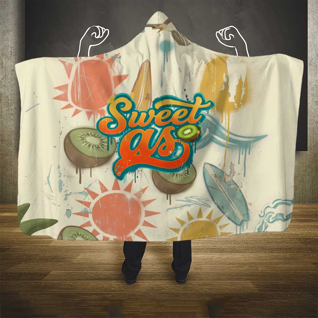 NZ Slang Sweet As Kiwi Shaka Sign Hooded Blanket New Zealand Surfboards Sun and Tropical Beach Retro