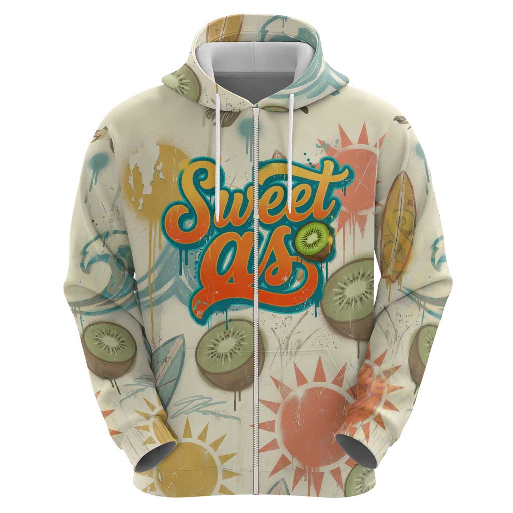 NZ Slang Sweet As Kiwi Shaka Sign Hoodie New Zealand Surfboards Sun and Tropical Beach Retro