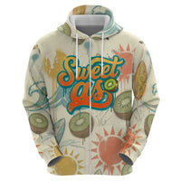 NZ Slang Sweet As Kiwi Shaka Sign Hoodie New Zealand Surfboards Sun and Tropical Beach Retro