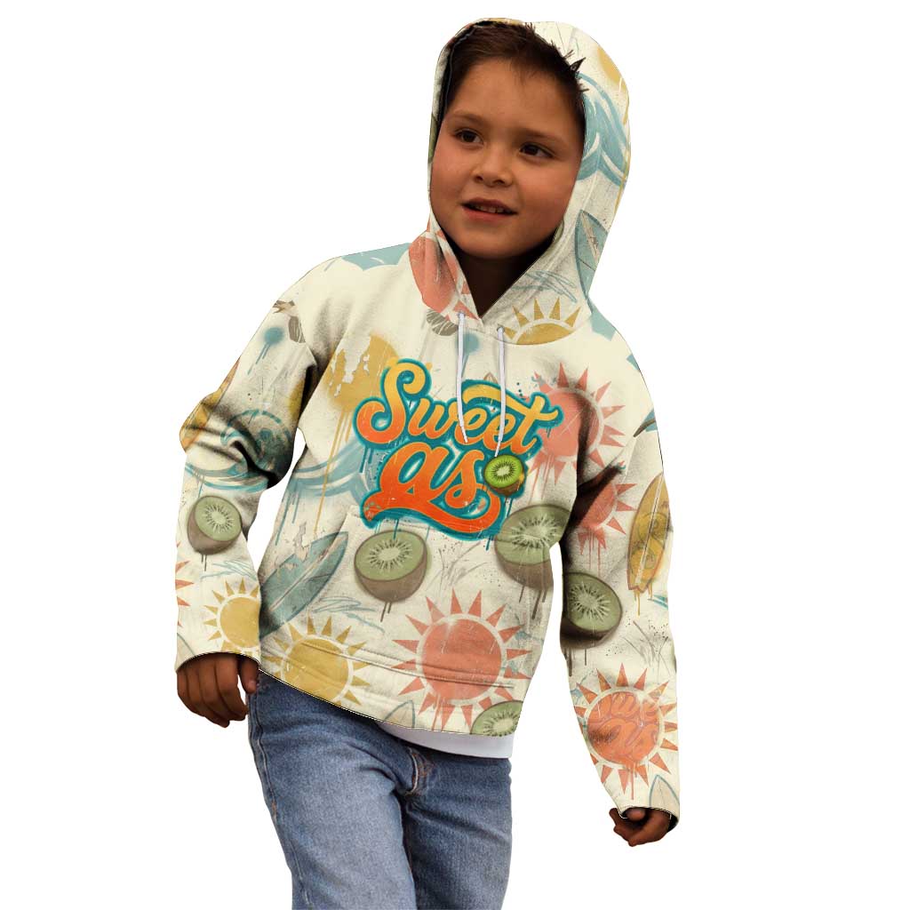 NZ Slang Sweet As Kiwi Shaka Sign Kid Hoodie New Zealand Surfboards Sun and Tropical Beach Retro