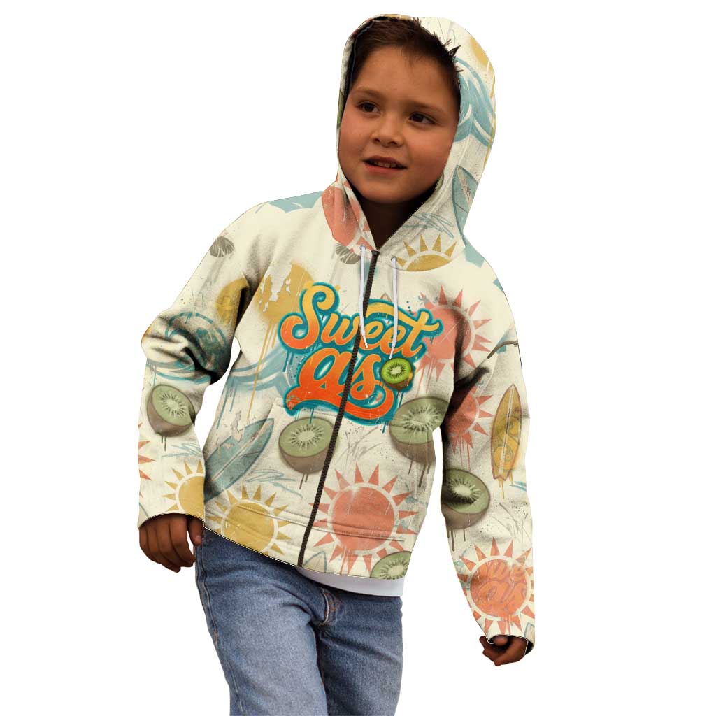 NZ Slang Sweet As Kiwi Shaka Sign Kid Hoodie New Zealand Surfboards Sun and Tropical Beach Retro