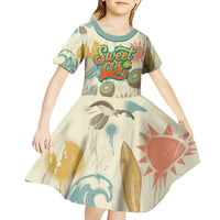 NZ Slang Sweet As Kiwi Shaka Sign Kid Short Sleeve Dress New Zealand Surfboards Sun and Tropical Beach Retro