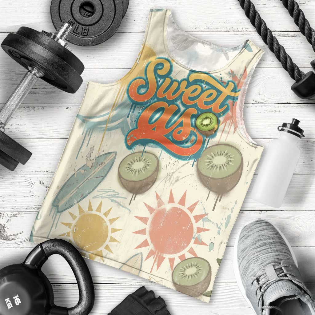 NZ Slang Sweet As Kiwi Shaka Sign Men Tank Top New Zealand Surfboards Sun and Tropical Beach Retro