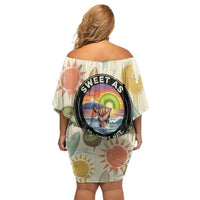 NZ Slang Sweet As Kiwi Shaka Sign Off Shoulder Short Dress New Zealand Surfboards Sun and Tropical Beach Retro