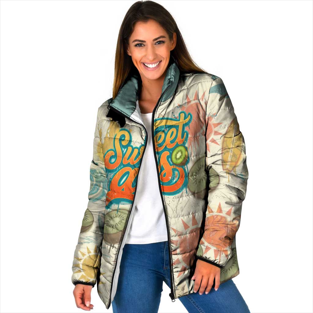 NZ Slang Sweet As Kiwi Shaka Sign Padded Jacket New Zealand Surfboards Sun and Tropical Beach Retro