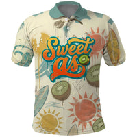 NZ Slang Sweet As Kiwi Shaka Sign Polo Shirt New Zealand Surfboards Sun and Tropical Beach Retro