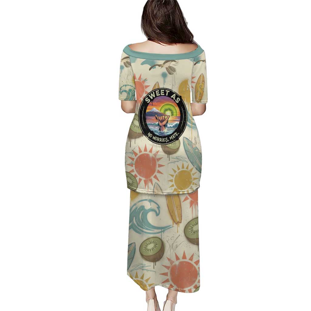 NZ Slang Sweet As Kiwi Shaka Sign Puletasi New Zealand Surfboards Sun and Tropical Beach Retro