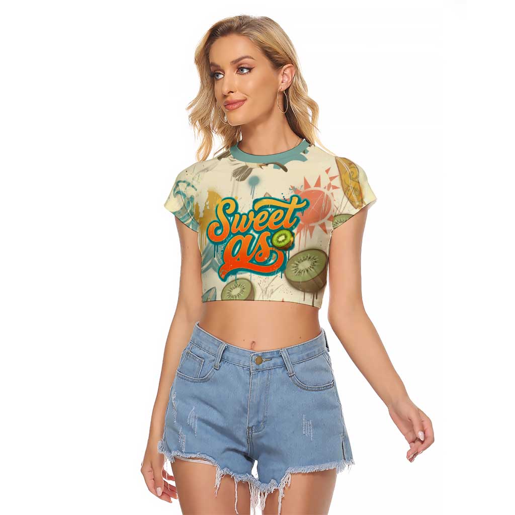 NZ Slang Sweet As Kiwi Shaka Sign Raglan Cropped T Shirt New Zealand Surfboards Sun and Tropical Beach Retro