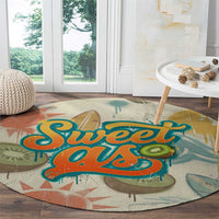 NZ Slang Sweet As Kiwi Shaka Sign Round Carpet New Zealand Surfboards Sun and Tropical Beach Retro