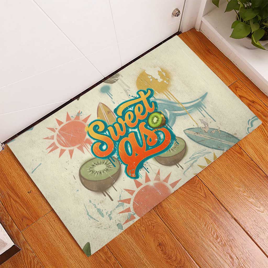 NZ Slang Sweet As Kiwi Shaka Sign Rubber Doormat New Zealand Surfboards Sun and Tropical Beach Retro