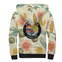 NZ Slang Sweet As Kiwi Shaka Sign Sherpa Hoodie New Zealand Surfboards Sun and Tropical Beach Retro