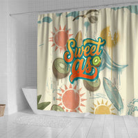 NZ Slang Sweet As Kiwi Shaka Sign Shower Curtain New Zealand Surfboards Sun and Tropical Beach Retro