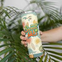 NZ Slang Sweet As Kiwi Shaka Sign Skinny Tumbler New Zealand Surfboards Sun and Tropical Beach Retro