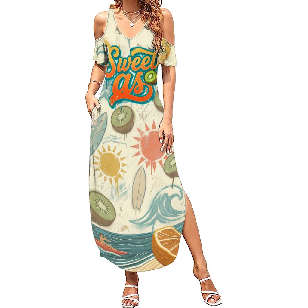 NZ Slang Sweet As Kiwi Shaka Sign Summer Maxi Dress New Zealand Surfboards Sun and Tropical Beach Retro