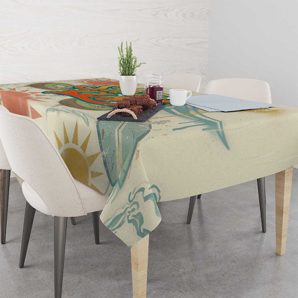 NZ Slang Sweet As Kiwi Shaka Sign Tablecloth New Zealand Surfboards Sun and Tropical Beach Retro