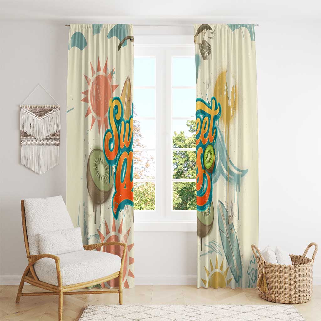 NZ Slang Sweet As Kiwi Shaka Sign Window Curtain New Zealand Surfboards Sun and Tropical Beach Retro