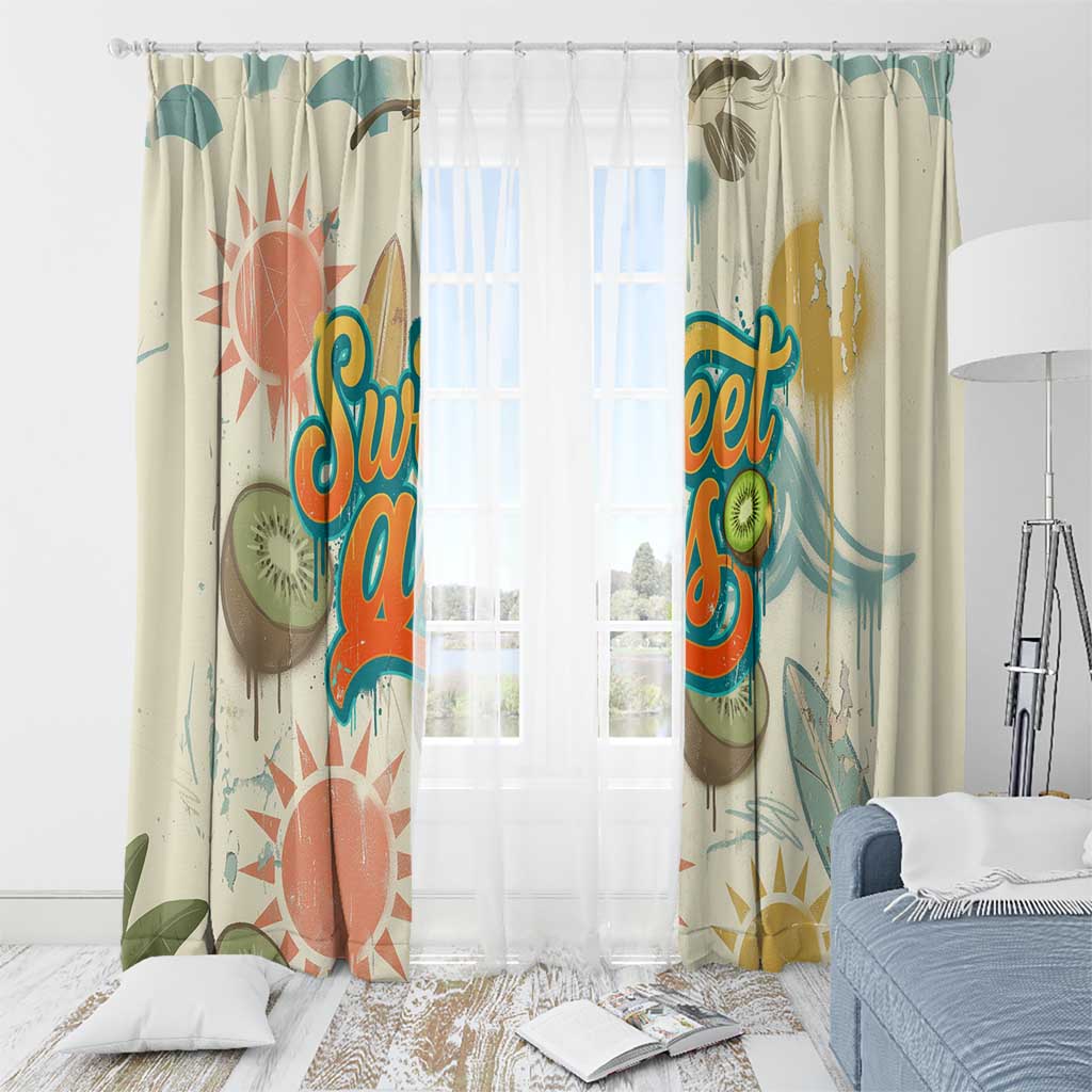 NZ Slang Sweet As Kiwi Shaka Sign Window Curtain New Zealand Surfboards Sun and Tropical Beach Retro