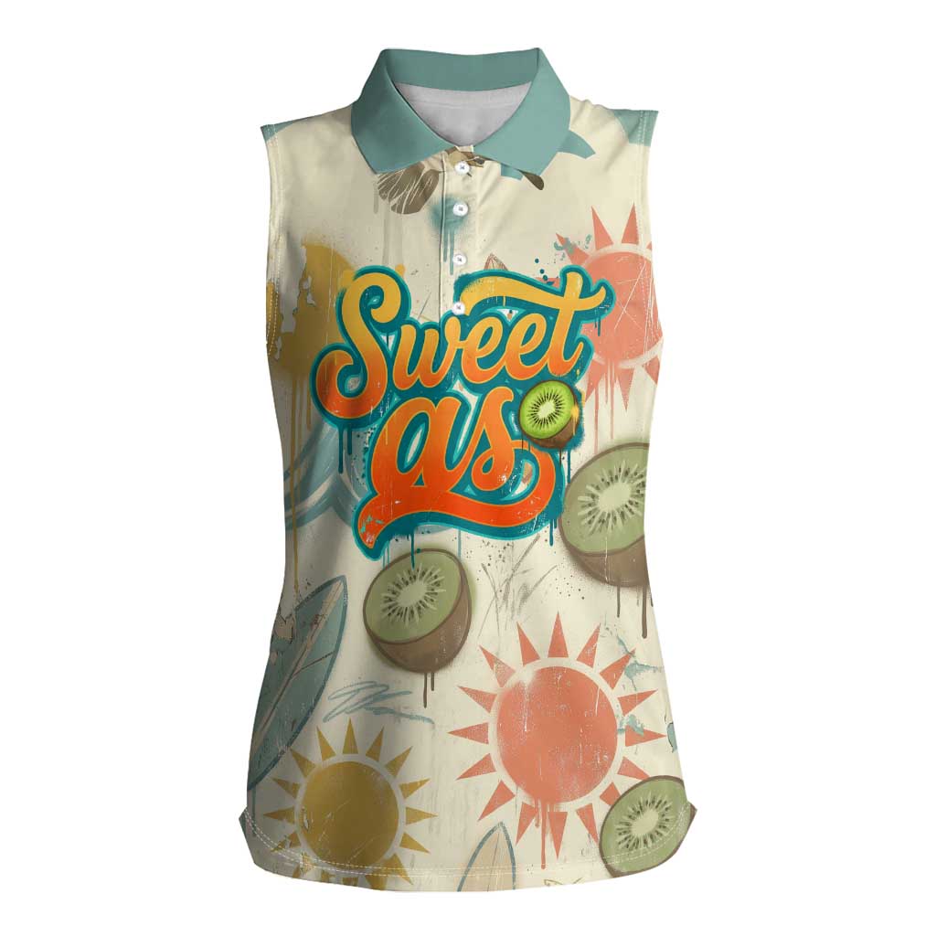 NZ Slang Sweet As Kiwi Shaka Sign Women Sleeveless Polo Shirt New Zealand Surfboards Sun and Tropical Beach Retro