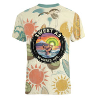 NZ Slang Sweet As Kiwi Shaka Sign Women V-Neck T-Shirt New Zealand Surfboards Sun and Tropical Beach Retro
