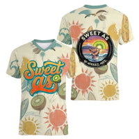 NZ Slang Sweet As Kiwi Shaka Sign Women V-Neck T-Shirt New Zealand Surfboards Sun and Tropical Beach Retro