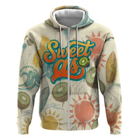 NZ Slang Sweet As Kiwi Shaka Sign Zip Hoodie New Zealand Surfboards Sun and Tropical Beach Retro