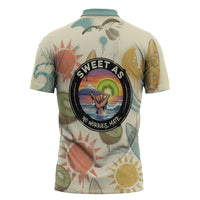 NZ Slang Sweet As Kiwi Shaka Sign Zipper Polo Shirt New Zealand Surfboards Sun and Tropical Beach Retro